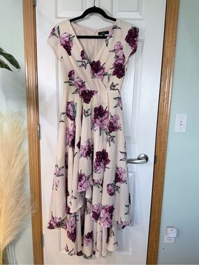 Lulu's Cream High-Low Dress with Purple Floral Print